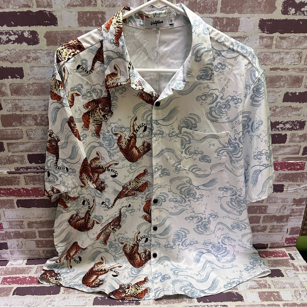 VatPave  White and Brown Casual Button Down Shirt size XL - Picture 7 of 10